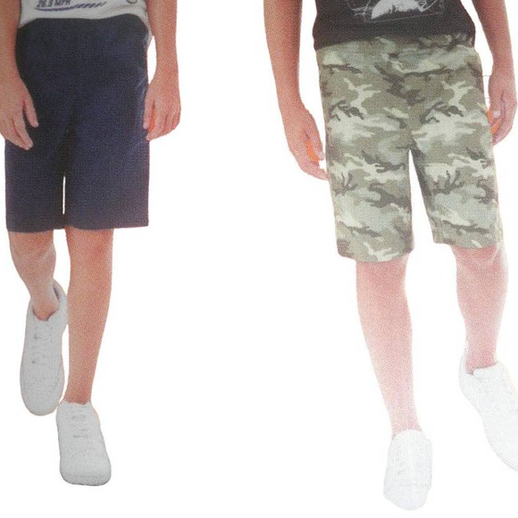 Boys 2-Pack Size SM 4/5 Woven Shorts, Camo Green & Blue w/ Elastic Waist - Picture 1 of 6